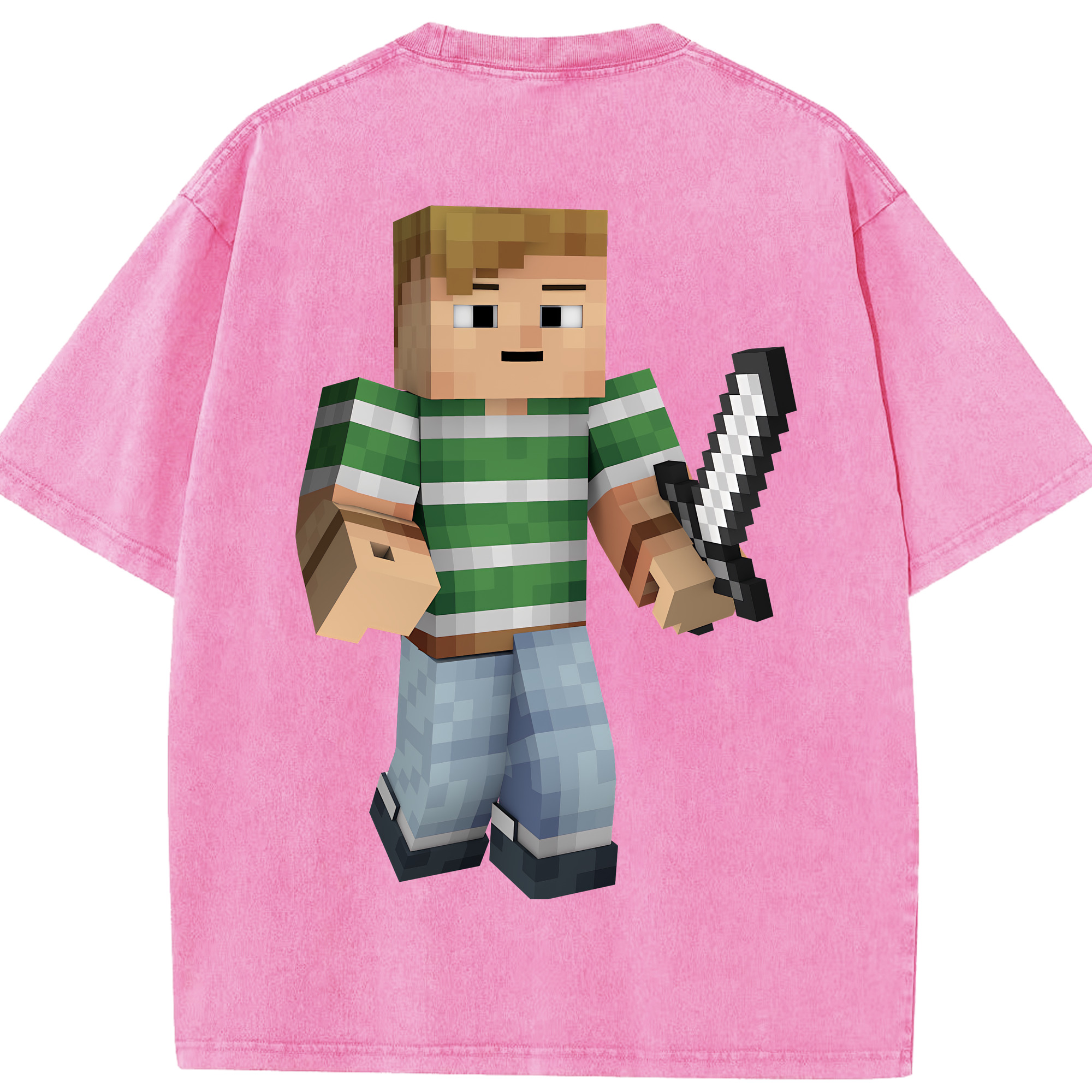 （画像用） マインクラフト ブロックの世界 Minecraft MC Block world 綿100% ヴィンテージ風 半袖Tシャツ（背面プリント）